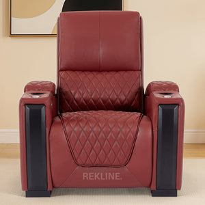 Home Cinema Chair in Red Real Leather | Luxury for Gaming & Movie Theatre Seating | Electric Recliner with Power Headrest & Automatic Lumbar Support | Assisi by REKLINE