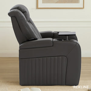 Home Cinema Chair in Grey Real Leather | Luxury for Gaming & Movie Theatre Seating | Electric Recliner with 8-Point Massage & Power Headrest | Capri by REKLINE