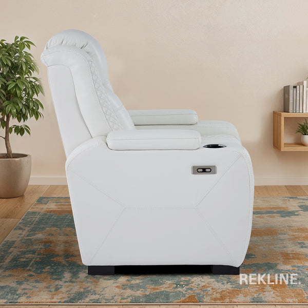 Home Cinema Chair in White Real Leather | Luxury for Gaming & Movie Theatre Seating | Electric Recliner with 8-Point Massage, Heated Seats & Power Headrests | Napoli by REKLINE