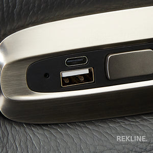 Home Cinema Chair in Grey Real Leather | Luxury for Gaming & Movie Theatre Seating | Electric Recliner with Power Headrest & Automatic Lumbar Support | Assisi by REKLINE