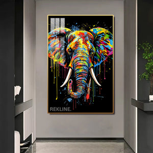 LED Elephant Canvas Art | Elephant Painting | 100×150 cm LED-Illuminated Crystal-Porcelain, Gold/Black Frame | By REKLINE