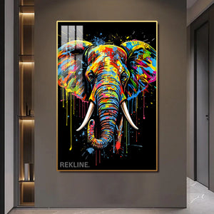 LED Elephant Canvas Art | Elephant Painting | 100×150 cm LED-Illuminated Crystal-Porcelain, Gold/Black Frame | By REKLINE