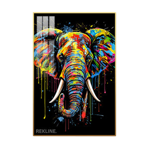 LED Elephant Canvas Art | Elephant Painting | 100×150 cm LED-Illuminated Crystal-Porcelain, Gold/Black Frame | By REKLINE