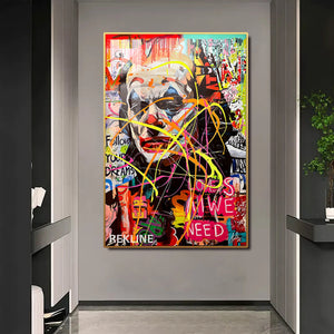 Graffiti Wall Art | Colourful Joker LED Canvas in Gold or Black Frame | 100×150 cm Pop Street Style for Bold Interiors | By REKLINE