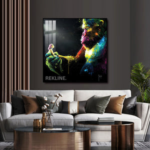 Gorilla Canvas Wall Art | LED Design in Gold or Black Frame | 100×100 cm Emotional Street-Style Piece with Bold Detail | By REKLINE