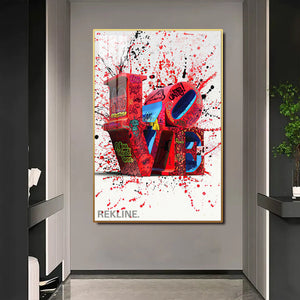 Love Wall Art Graffiti | 100×150 cm LED Street Art Canvas in Gold Frame | Explosive Colour Meets Urban Emotion | By REKLINE