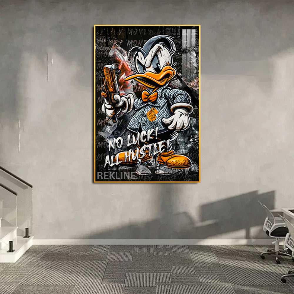 Graffiti Canvas Wall Art | LED Duck-Inspired Design with Gold or Black Frame | 100×150 cm Urban Wall Art | By REKLINE