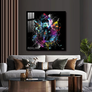 Gorilla Wall Art | LED Canvas in Gold or Black Frame | 100×100 cm Street-Style Print with Bold Colour Splashes | By REKLINE