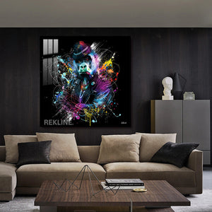 Gorilla Wall Art | LED Canvas in Gold or Black Frame | 100×100 cm Street-Style Print with Bold Colour Splashes | By REKLINE