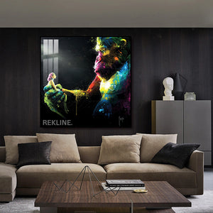 Gorilla Canvas Wall Art | LED Design in Gold or Black Frame | 100×100 cm Emotional Street-Style Piece with Bold Detail | By REKLINE