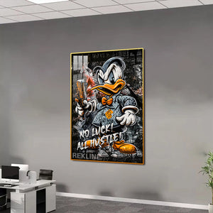 Graffiti Canvas Wall Art | LED Duck-Inspired Design with Gold or Black Frame | 100×150 cm Urban Wall Art | By REKLINE