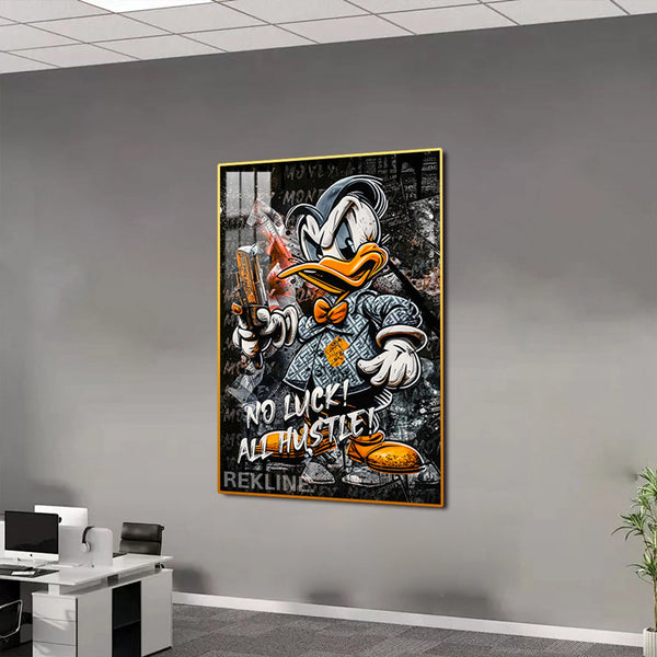 Graffiti Canvas Wall Art | LED Duck-Inspired Design with Gold or Black Frame | 100×150 cm Urban Wall Art | By REKLINE
