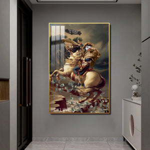 LED Conquest Canvas | “The World Is Yours” Horse & Rider Painting | 100×150 cm LED-Illuminated Crystal-Porcelain, Gold/Black Frame | By REKLINE