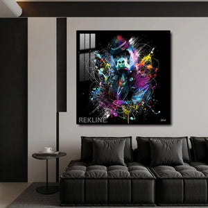 Gorilla Wall Art | LED Canvas in Gold or Black Frame | 100×100 cm Street-Style Print with Bold Colour Splashes | By REKLINE