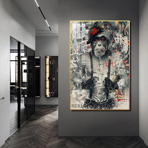 Graffiti Art Prints | LED Monkey Canvas in Gold or Black Frame | 100×150 cm Framed Urban Wall Decor | By REKLINE