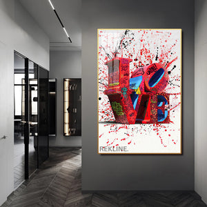 Love Wall Art Graffiti | 100×150 cm LED Street Art Canvas in Gold Frame | Explosive Colour Meets Urban Emotion | By REKLINE