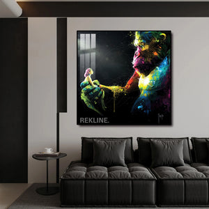 Gorilla Canvas Wall Art | LED Design in Gold or Black Frame | 100×100 cm Emotional Street-Style Piece with Bold Detail | By REKLINE
