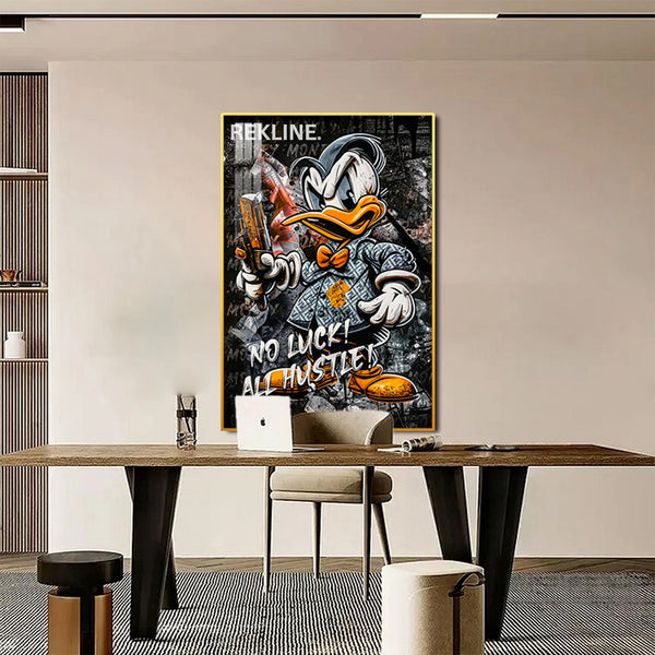 Graffiti Canvas Wall Art | LED Duck-Inspired Design with Gold or Black Frame | 100×150 cm Urban Wall Art | By REKLINE