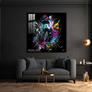 Gorilla Wall Art | LED Canvas in Gold or Black Frame | 100×100 cm Street-Style Print with Bold Colour Splashes | By REKLINE