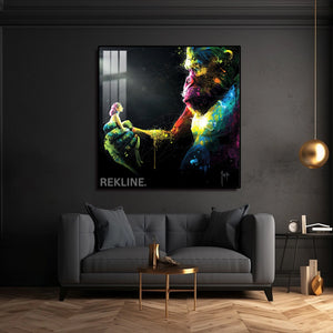 Gorilla Canvas Wall Art | LED Design in Gold or Black Frame | 100×100 cm Emotional Street-Style Piece with Bold Detail | By REKLINE