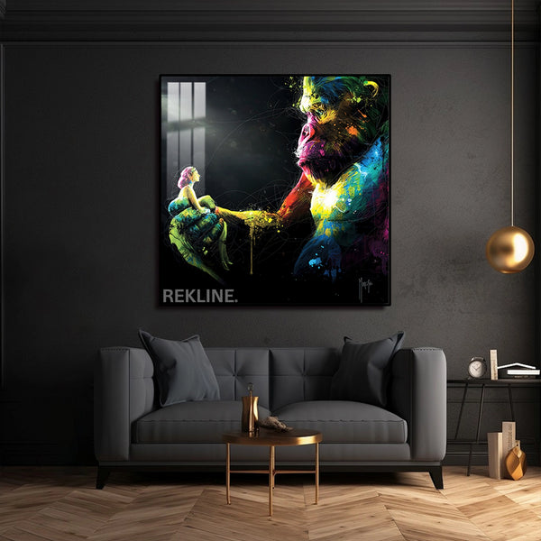 Gorilla Canvas Wall Art | LED Design in Gold or Black Frame | 100×100 cm Emotional Street-Style Piece with Bold Detail | By REKLINE