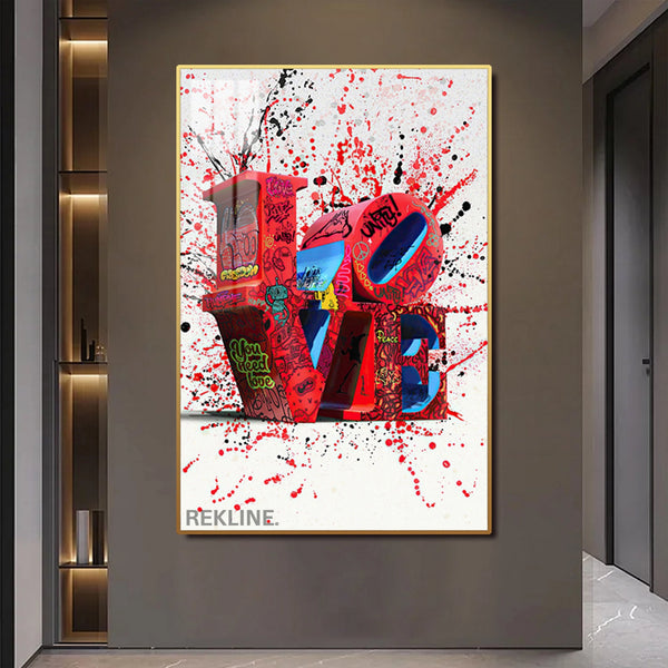 Love Wall Art Graffiti | 100×150 cm LED Street Art Canvas in Gold Frame | Explosive Colour Meets Urban Emotion | By REKLINE