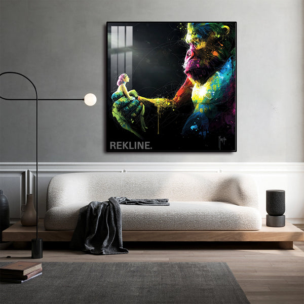 Gorilla Canvas Wall Art | LED Design in Gold or Black Frame | 100×100 cm Emotional Street-Style Piece with Bold Detail | By REKLINE