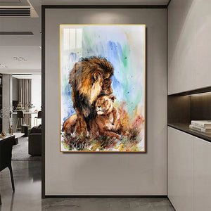 Lion Prints | LED Canvas in Gold Frame | 100×150 cm Elegant Wildlife Wall Art for Nature-Inspired Interiors | By REKLINE