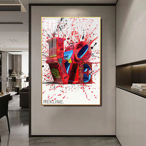 Love Wall Art Graffiti | 100×150 cm LED Street Art Canvas in Gold Frame | Explosive Colour Meets Urban Emotion | By REKLINE
