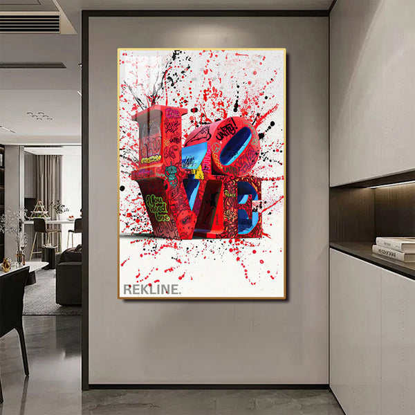 Love Wall Art Graffiti | 100×150 cm LED Street Art Canvas in Gold Frame | Explosive Colour Meets Urban Emotion | By REKLINE