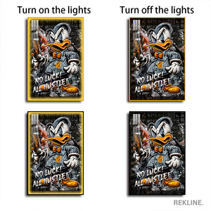 Graffiti Canvas Wall Art | LED Duck-Inspired Design with Gold or Black Frame | 100×150 cm Urban Wall Art | By REKLINE