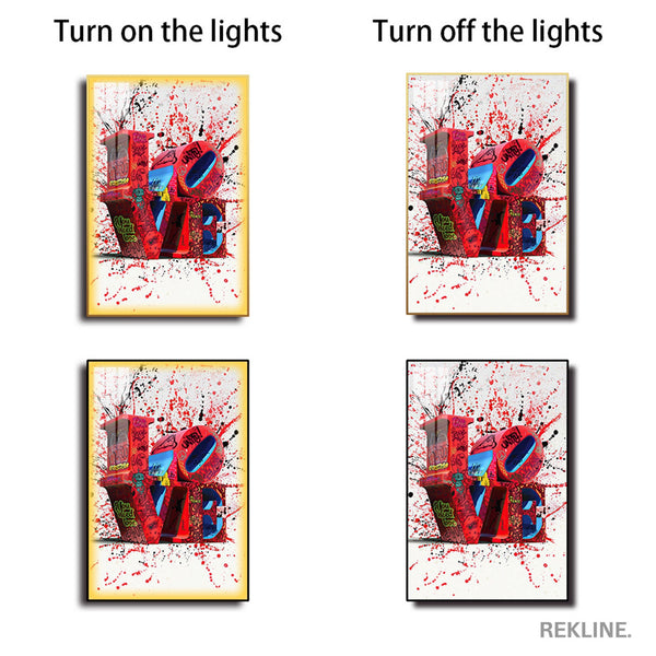 Love Wall Art Graffiti | 100×150 cm LED Street Art Canvas in Gold Frame | Explosive Colour Meets Urban Emotion | By REKLINE