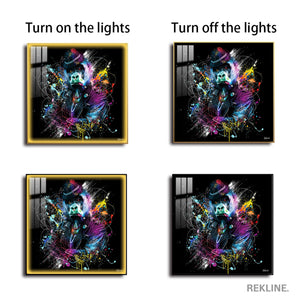 Gorilla Wall Art | LED Canvas in Gold or Black Frame | 100×100 cm Street-Style Print with Bold Colour Splashes | By REKLINE