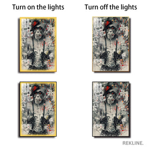 Graffiti Art Prints | LED Monkey Canvas in Gold or Black Frame | 100×150 cm Framed Urban Wall Decor | By REKLINE