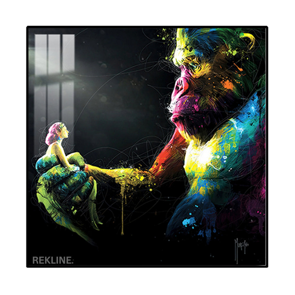 Gorilla Canvas Wall Art | LED Design in Gold or Black Frame | 100×100 cm Emotional Street-Style Piece with Bold Detail | By REKLINE