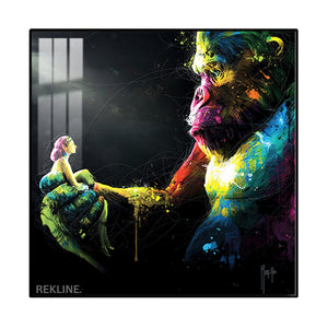 Gorilla Canvas Wall Art | LED Design in Gold or Black Frame | 100×100 cm Emotional Street-Style Piece with Bold Detail | By REKLINE