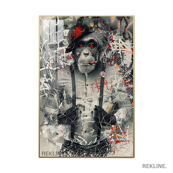 Graffiti Art Prints | LED Monkey Canvas in Gold or Black Frame | 100×150 cm Framed Urban Wall Decor | By REKLINE