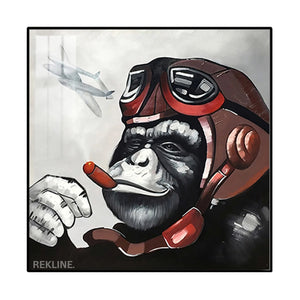 Monkey Canvas Wall Art | LED Pilot Design with Gold or Black Frame | 100×100 cm Retro Pop Decor for Unique Interiors | By REKLINE