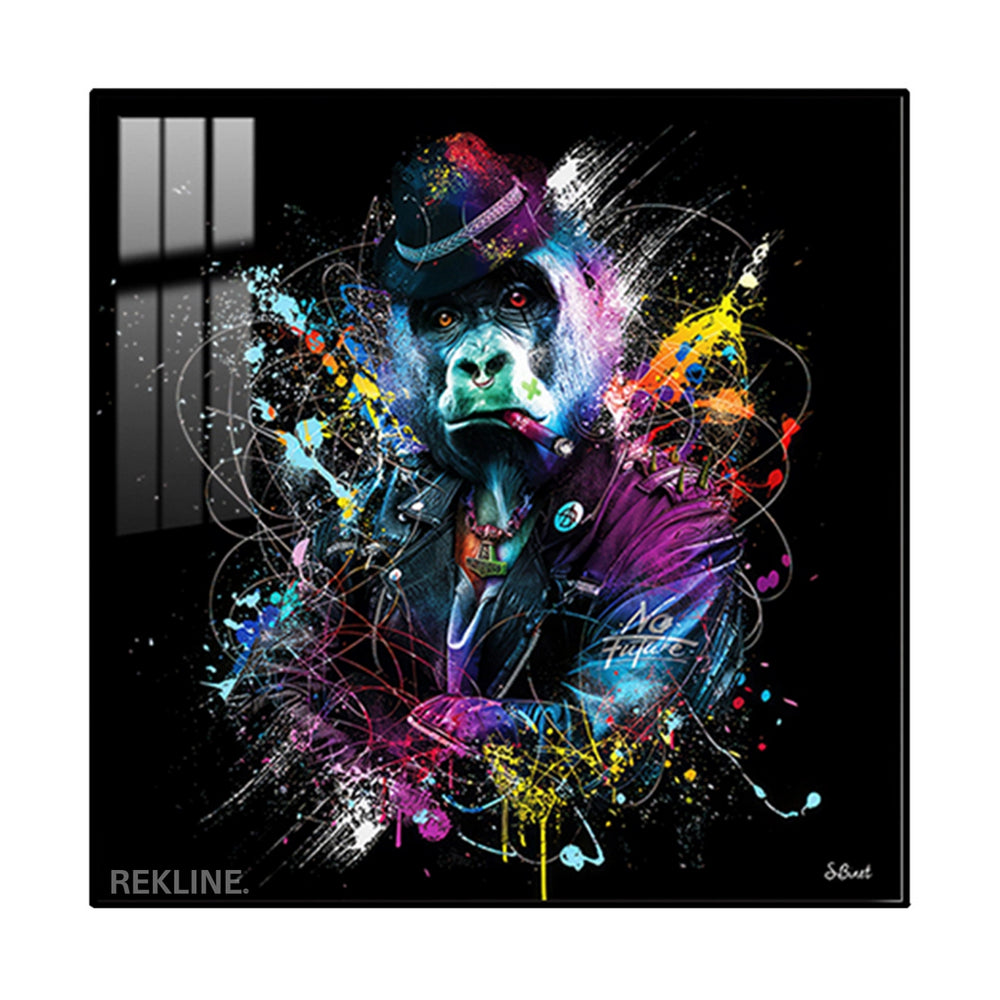Gorilla Wall Art | LED Canvas in Gold or Black Frame | 100×100 cm Street-Style Print with Bold Colour Splashes | By REKLINE
