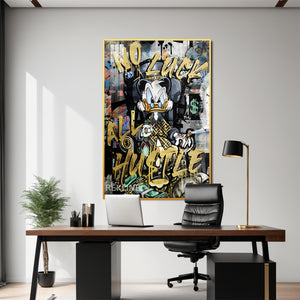 Scrooge McDuck Graffiti Canvas | LED Canvas No Luck All Hustle, LED-Lit Crystal Porcelain Art | 100×150 cm | By REKLINE