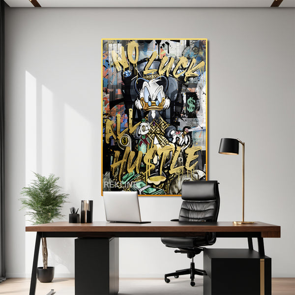 Scrooge McDuck Graffiti Canvas | LED Canvas No Luck All Hustle, LED-Lit Crystal Porcelain Art | 100×150 cm | By REKLINE