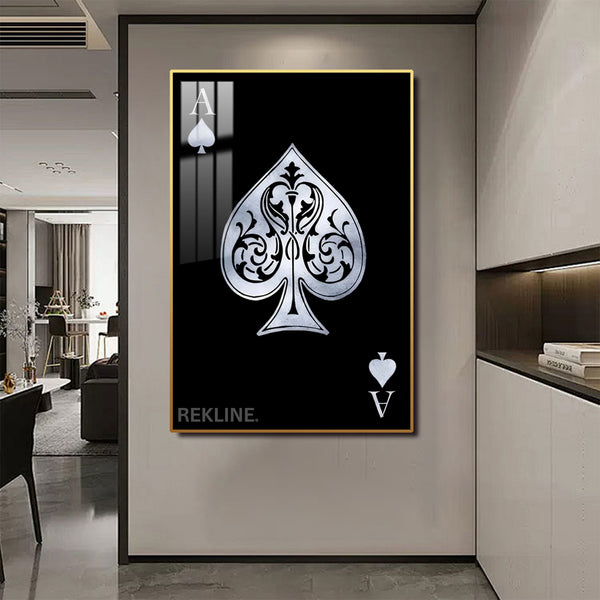 Ace of Spades Wall Art | LED-Illuminated Playing Card 100×150cm Canvas with Glow Frame in Black Or Gold | By REKLINE