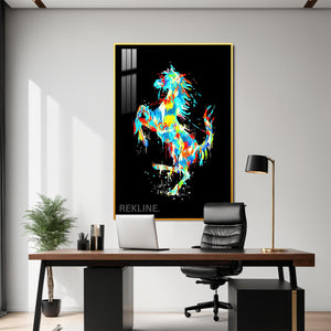 LED Colourful Horse Canvas | Led Canvas with Remote & Plug in Gold/Black Alloy Frame | 100 × 150 cm | By REKLINE