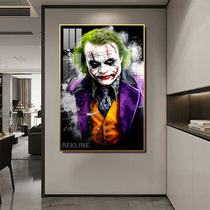 The Joker LED Wall Art | Modern LED 100×150cm Canvas with Glow Frame in Black Or Gold | By REKLINE