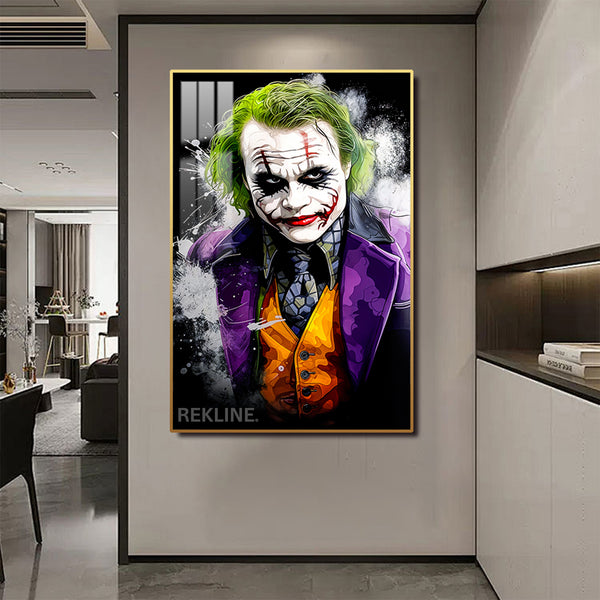 The Joker LED Wall Art | Modern LED 100×150cm Canvas with Glow Frame in Black Or Gold | By REKLINE