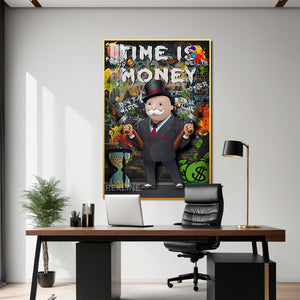 Time Is Money Monopoly-Inspired LED Canvas | 100×150 cm Money Wall Art, LED-Lit Crystal-Porcelain Painting, Gold/Black Frame | By REKLINE