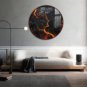 Volcanic Wall Art | 100 cm Round LED Canvas in Gold or Black Frame | Lava-Inspired Feature Piece with Gloss Finish | By REKLINE