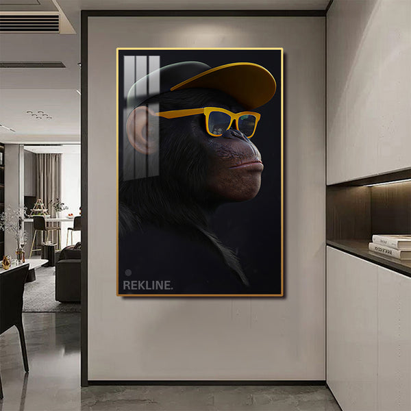 Monkey Canvas Wall Art | LED Wall Art in Gold/Black Alloy Frame | 100 × 150 cm Large Canvas | By REKLINE