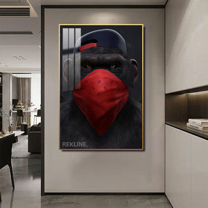 Rebel Monkey Canvas Wall Art | LED Wall Art in Gold/Black Alloy Frame | 100 × 150 cm Large Canvas | By REKLINE