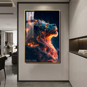 Lion Canvas Wall Art | 100×150 cm LED Feature in Gold or Black Frame | Adds Power to Modern Spaces | By REKLINE